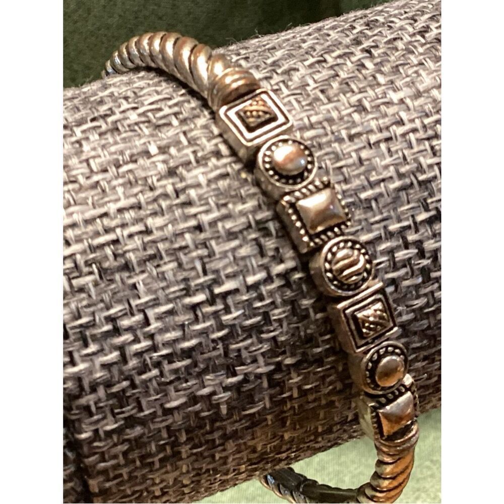 Silver-Tone Womens Bracelet with Decorative Beads and Twisted Rope Texture